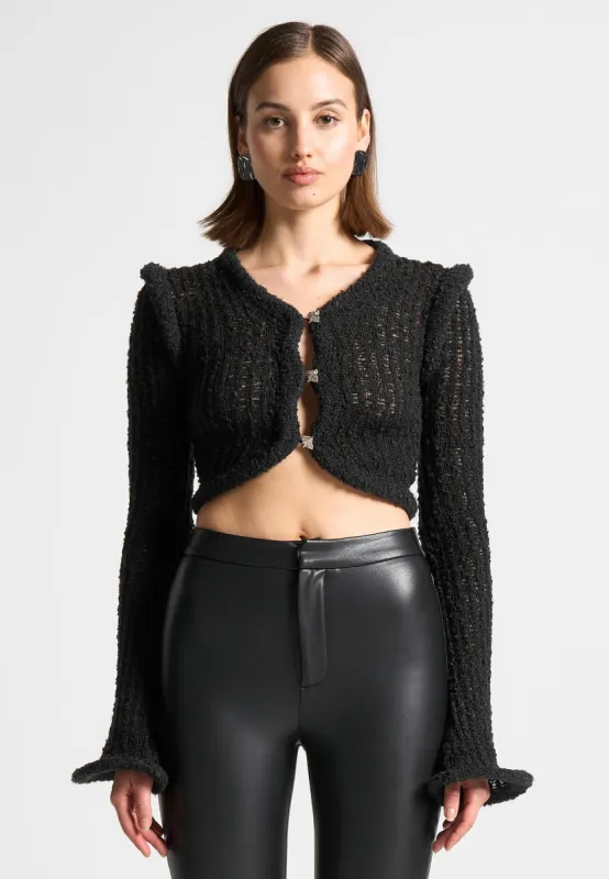 Flared Sleeve Textured Knit Cardigan - Black sold by Maniere De Voir