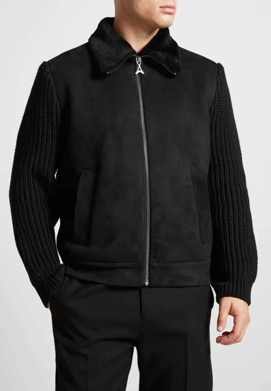 Vegan Suede Shearling & Knit Jacket - Black sold by Maniere De Voir