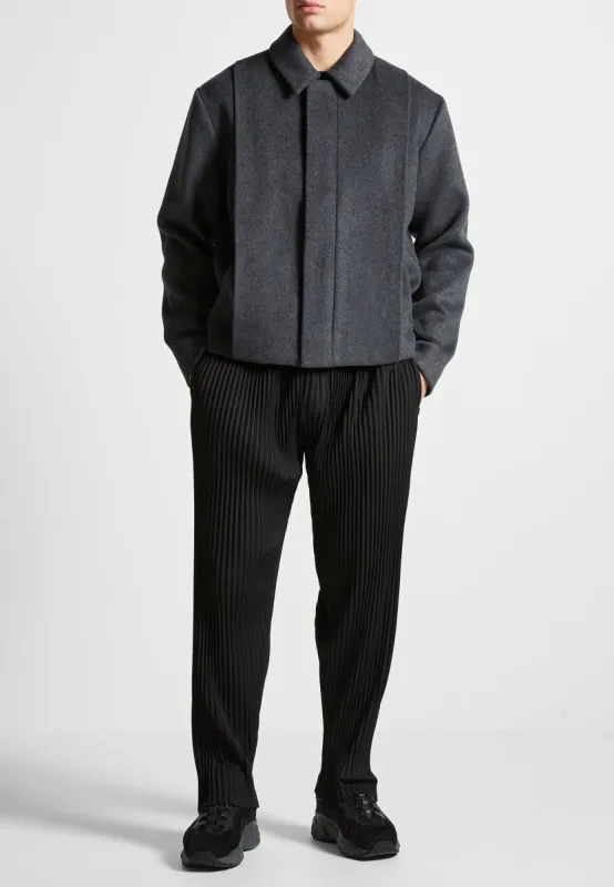 Wool Blend Boxy Jacket with Pleat - Charcoal Grey sold by Maniere De Voir