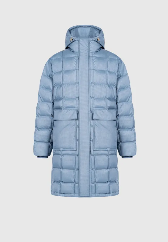 Quilted Longline Puffer Coat - Steel Blue made by Maniere De Voir