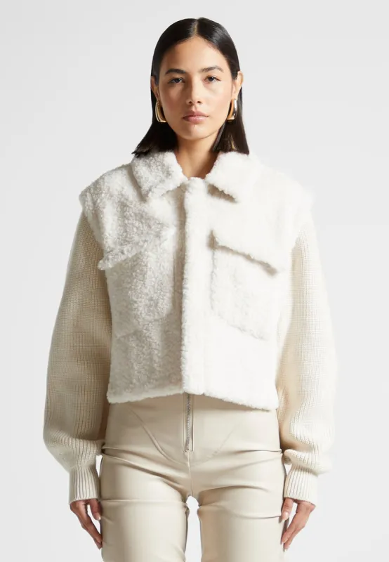 Plush Jacket With Knitted Sleeves - Cream sold by Maniere De Voir