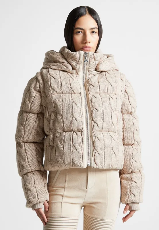 2-in-1 Cable Knit Puffer Jacket/Gilet - Beige sold by Maniere De Voir