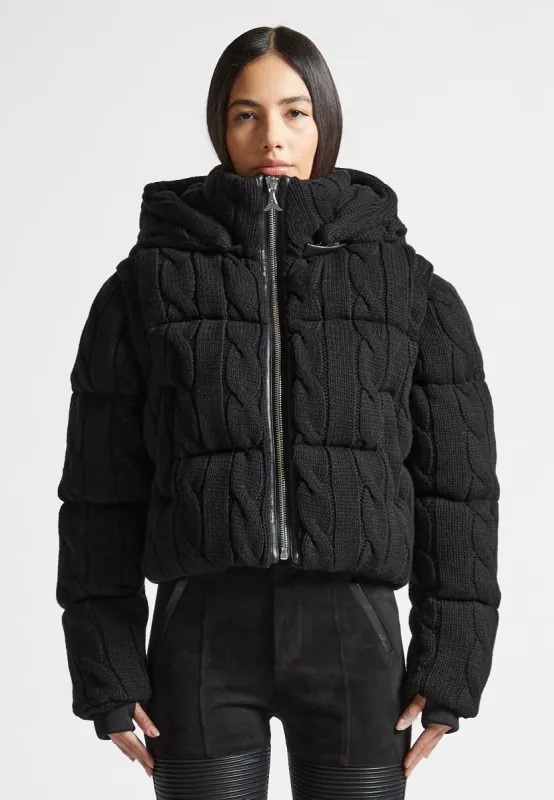 Kristina - 2-in-1 Cable Knit Puffer Jacket/Gilet - Black sold by Maniere De Voir