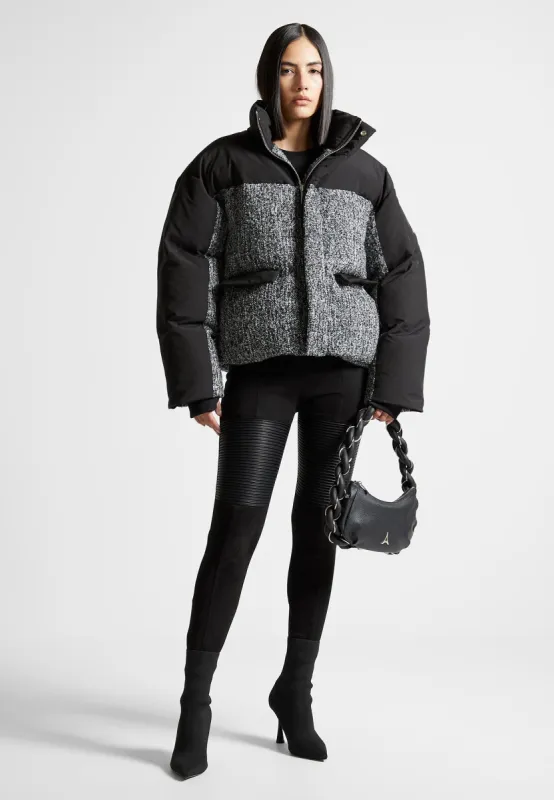 Oversized Tweed Puffer Jacket - Black sold by Maniere De Voir