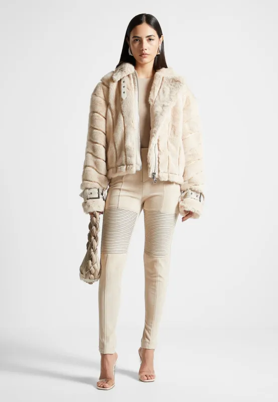 Oversized Ribbed Plush Jacket with Lapel - Beige sold by Maniere De Voir