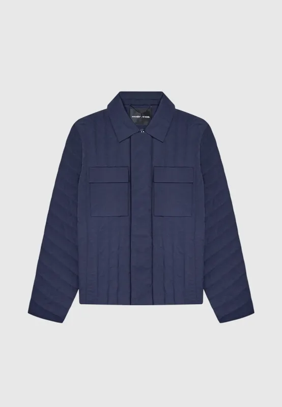 Quilted Harrington Jacket - Navy sold by Maniere De Voir