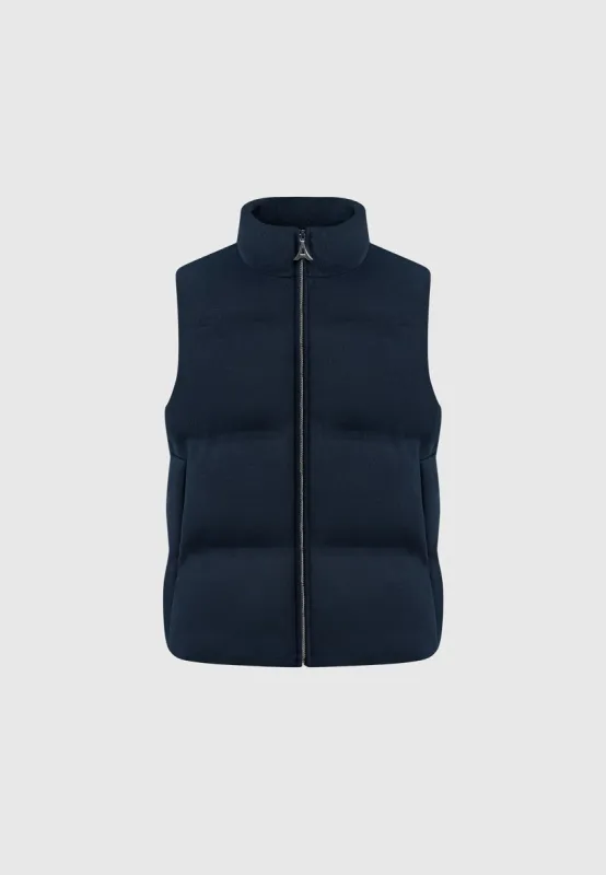 Brushed Marl Puffer Gilet - Navy sold by Maniere De Voir