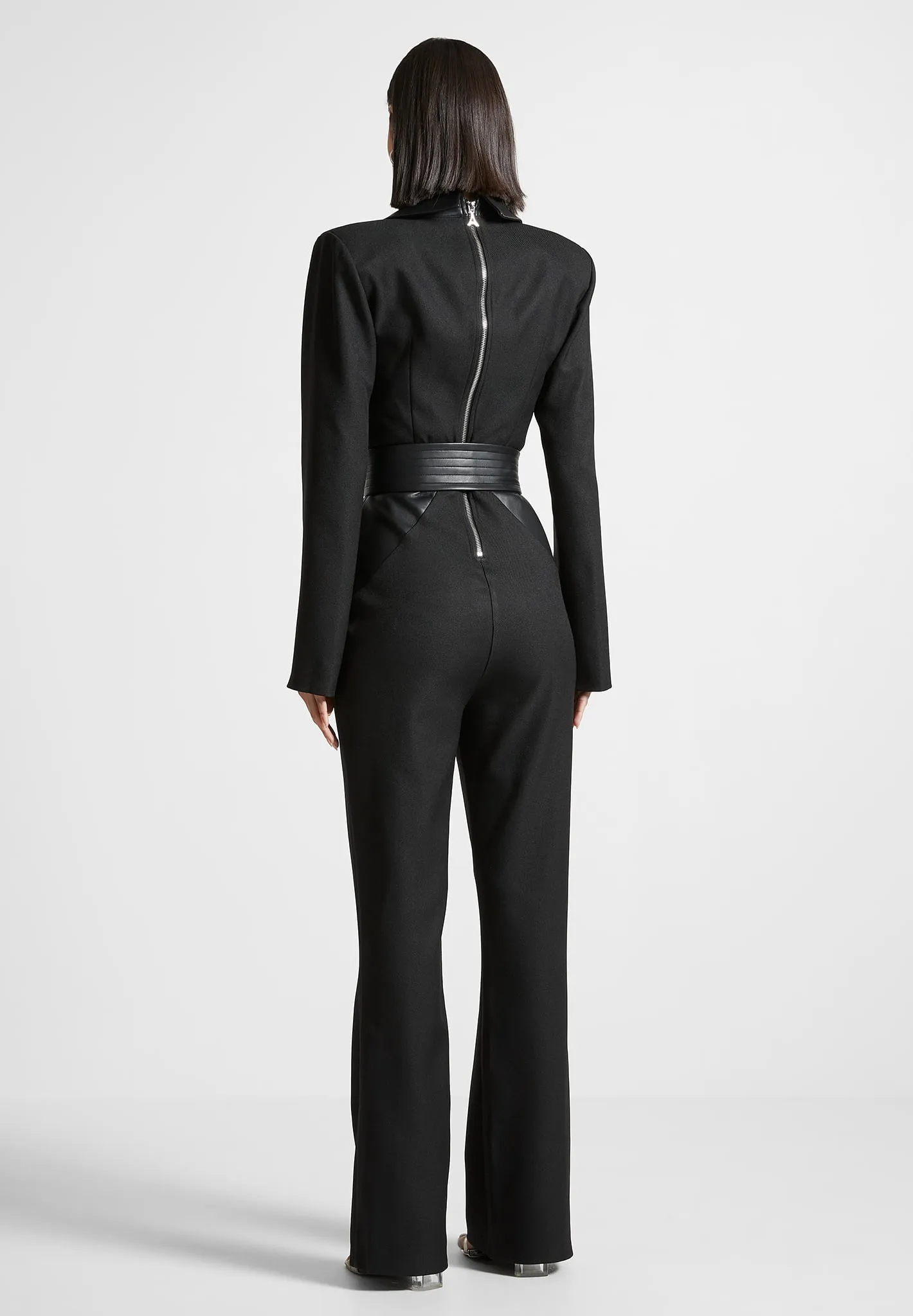 Tailored Fit and Flare Belted Jumpsuit - Black sold by Maniere De Voir product image thumbnail 3