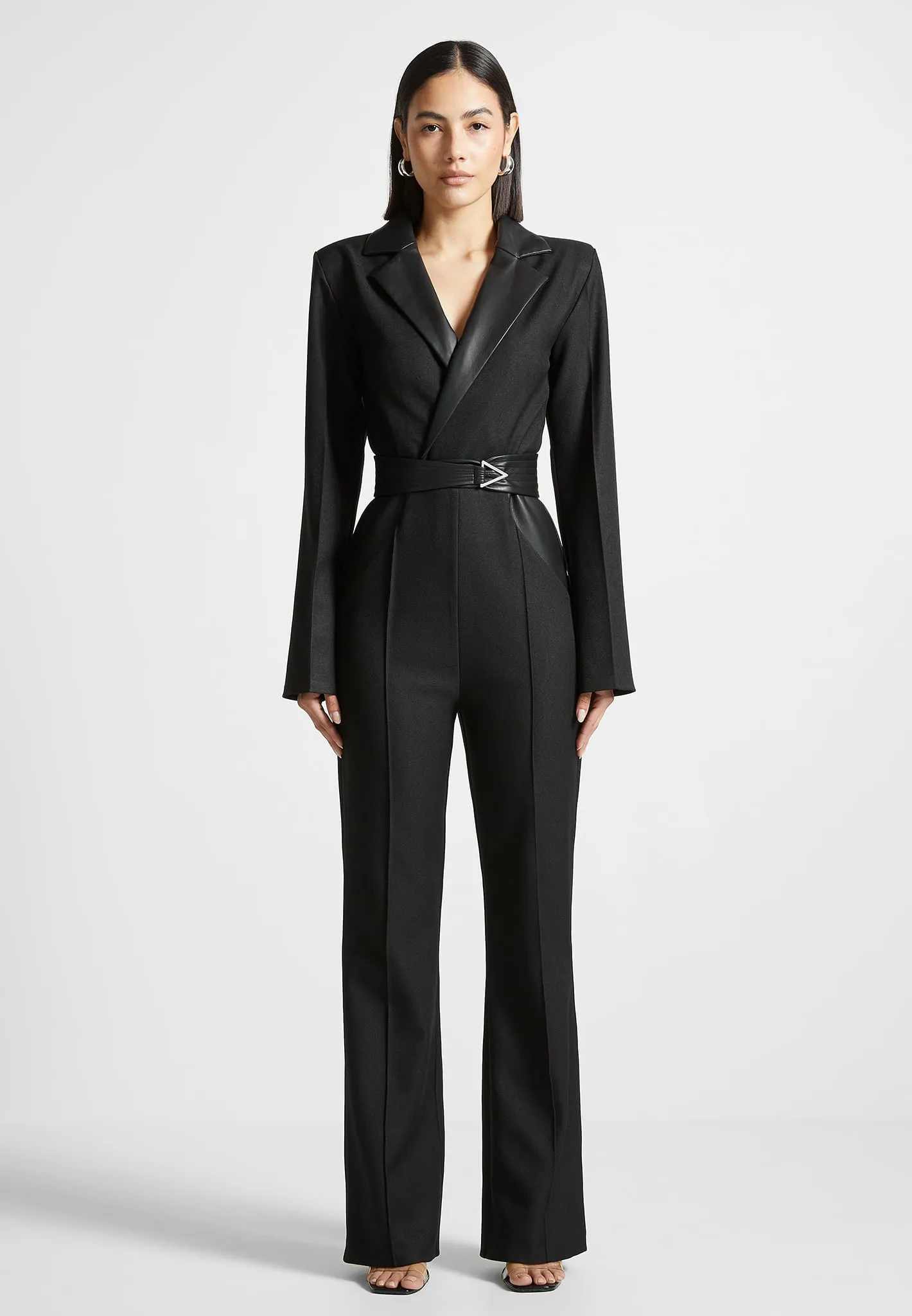 Tailored Fit and Flare Belted Jumpsuit - Black sold by Maniere De Voir