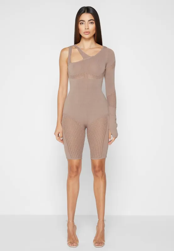 knitted-contour-one-sleeve-playsuit-taupe made by Maniere De Voir