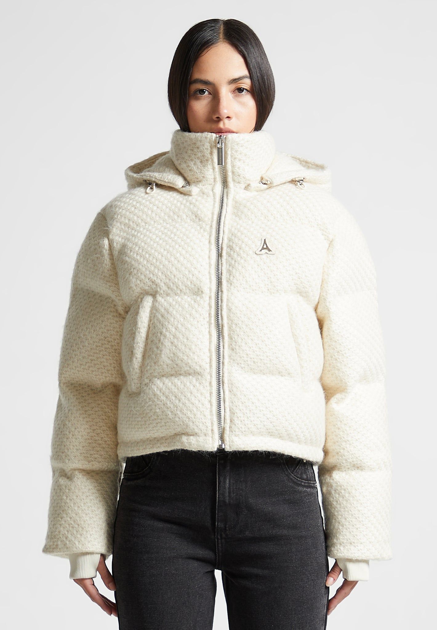 Textured Knit Puffer Jacket - Cream | Parallel