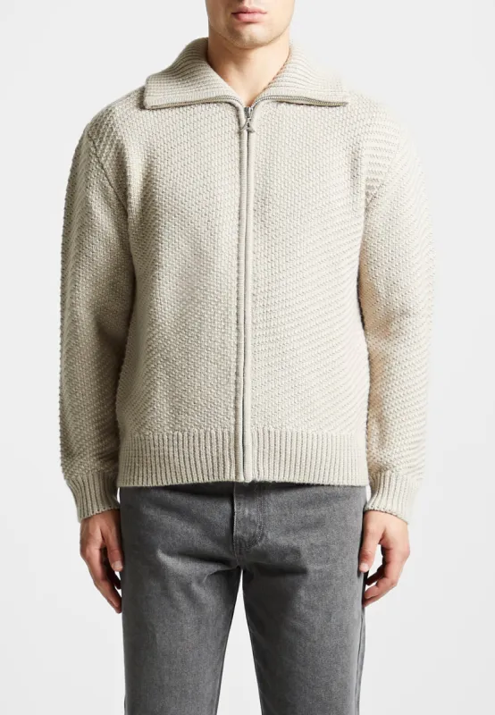 Diagonal Knit Cardigan - Stone sold by Maniere De Voir