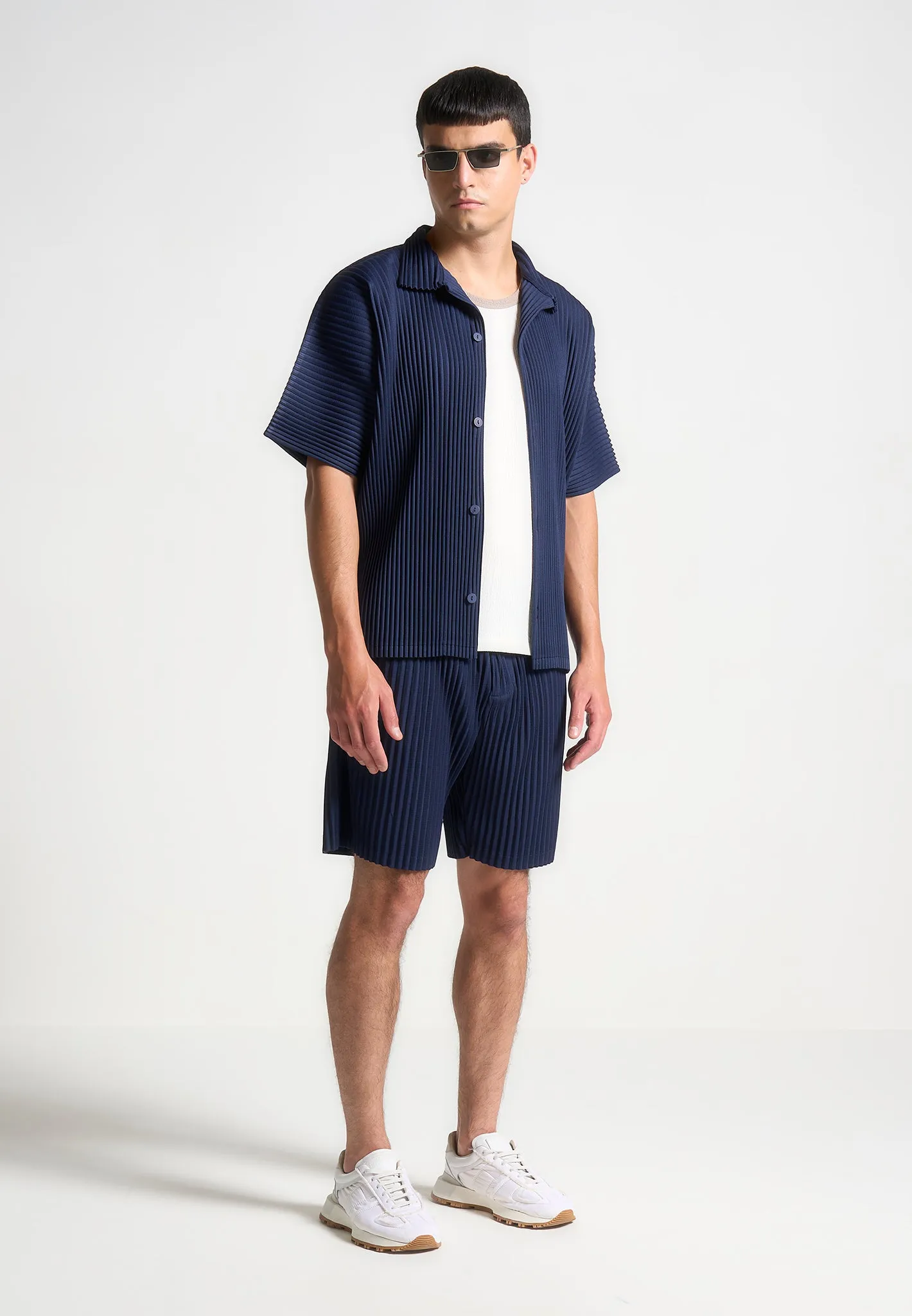 Pleated Shorts - Navy sold by Maniere De Voir