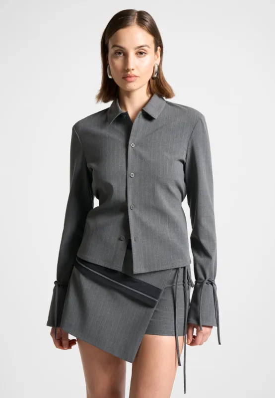Pinstripe Cinch Tailored Shirt with Ties - Grey sold by Maniere De Voir