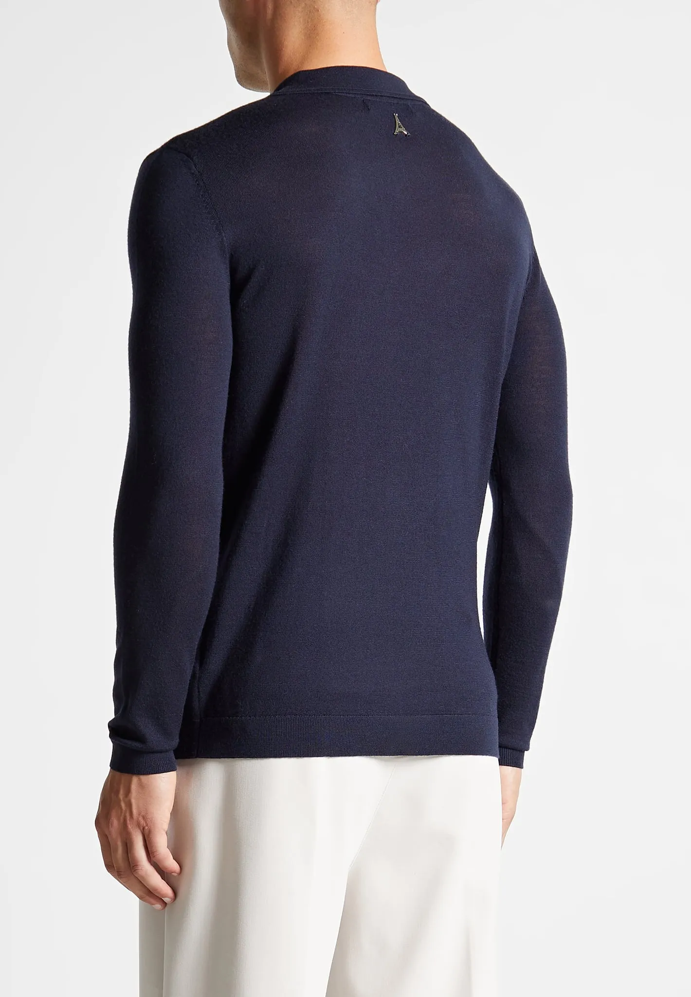 Merino Wool Long Sleeve Revere Polo Shirt - Navy sold by Maniere De Voir product image thumbnail 5