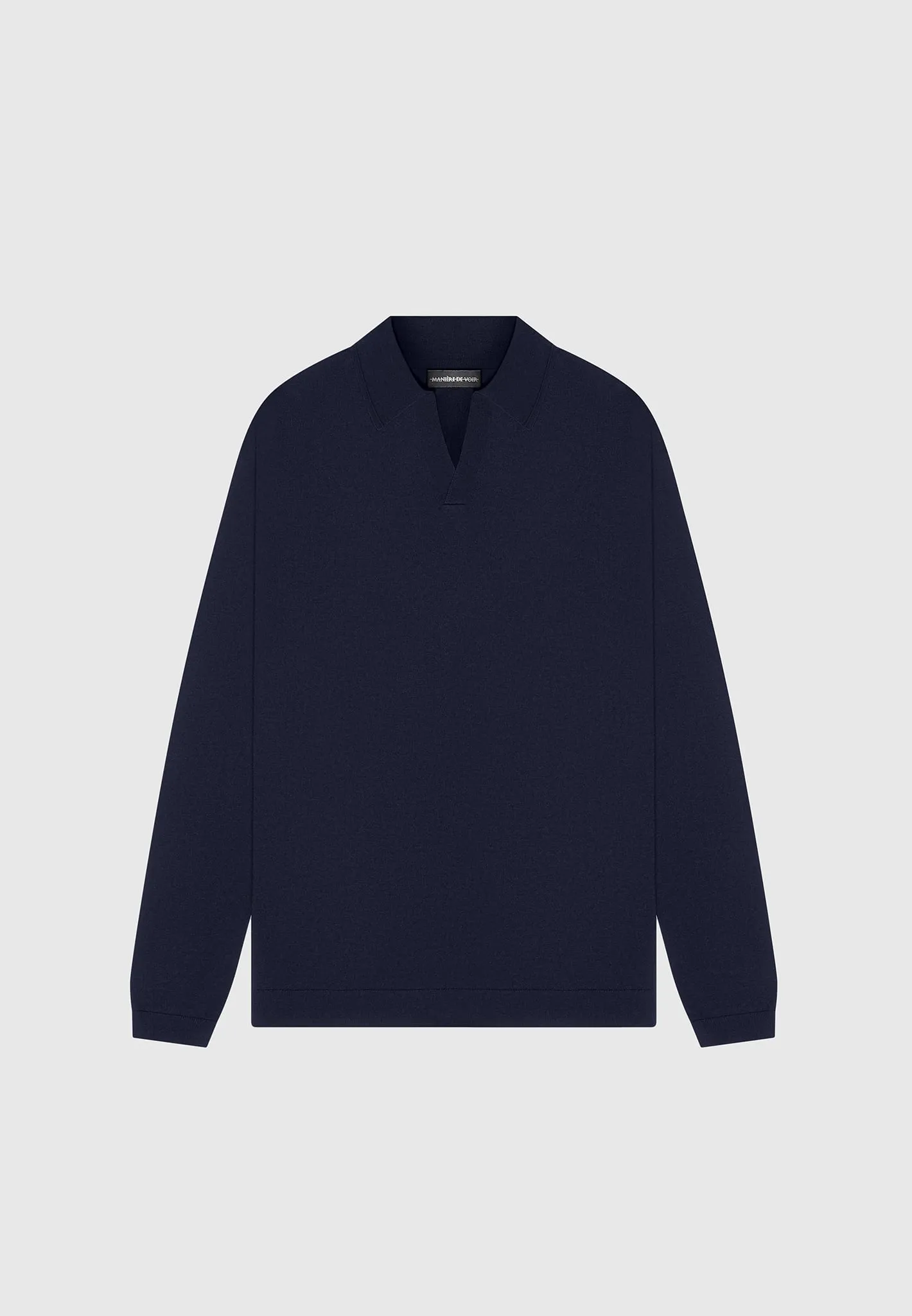 Merino Wool Long Sleeve Revere Polo Shirt - Navy sold by Maniere De Voir product image thumbnail 2