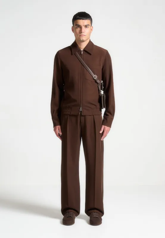 Relaxed Fit Twill Pleated Tailored Trousers - Brown sold by Maniere De Voir