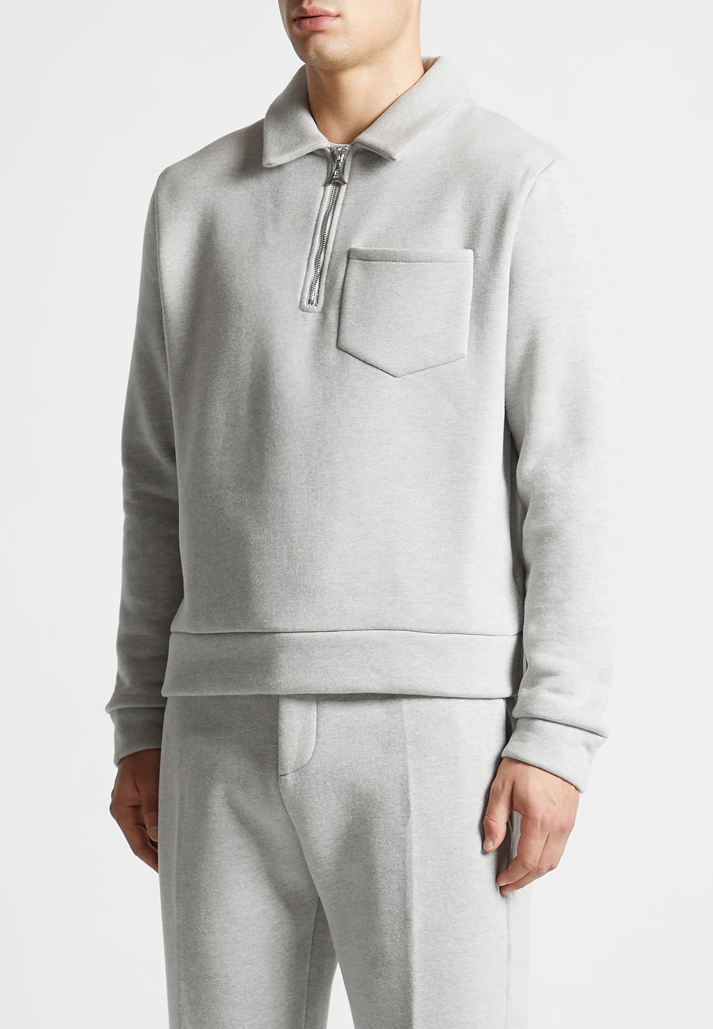Long Sleeve Polo Zip Jumper - Light Grey Marl sold by Maniere De Voir product image thumbnail 5