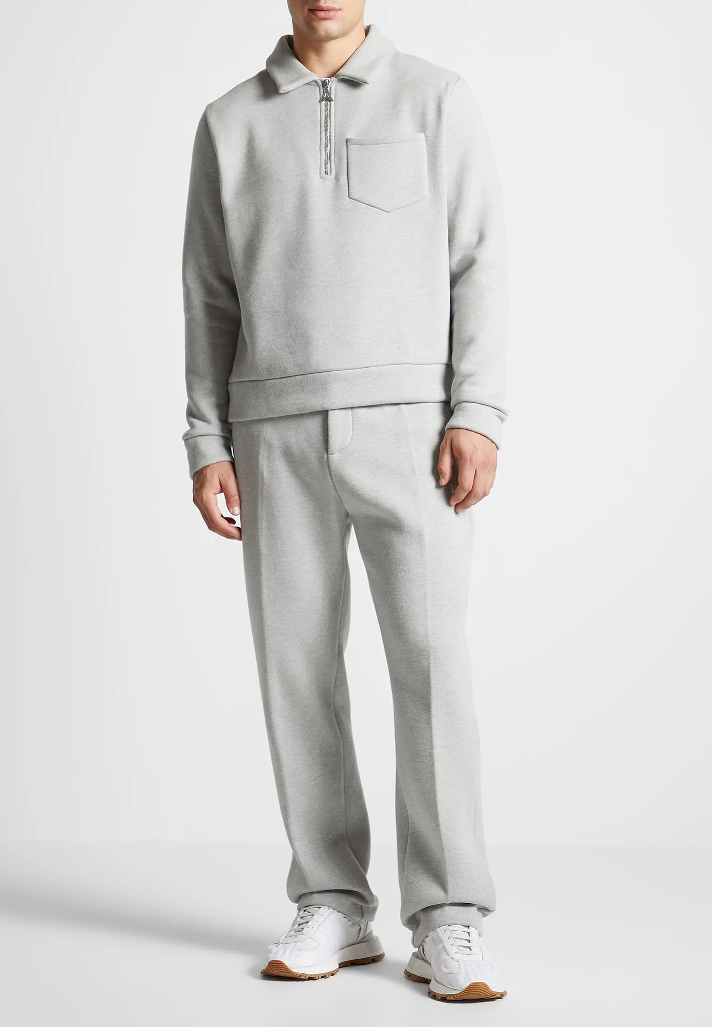 Long Sleeve Polo Zip Jumper - Light Grey Marl sold by Maniere De Voir product image thumbnail 3