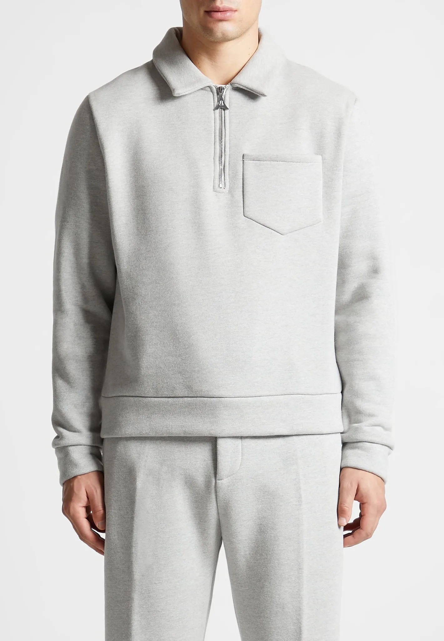 Long Sleeve Polo Zip Jumper - Light Grey Marl sold by Maniere De Voir product image thumbnail 4
