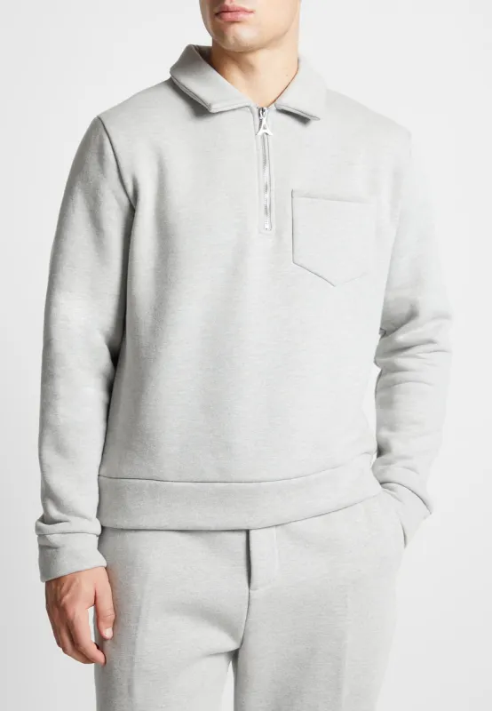 Long Sleeve Polo Zip Jumper - Light Grey Marl sold by Maniere De Voir