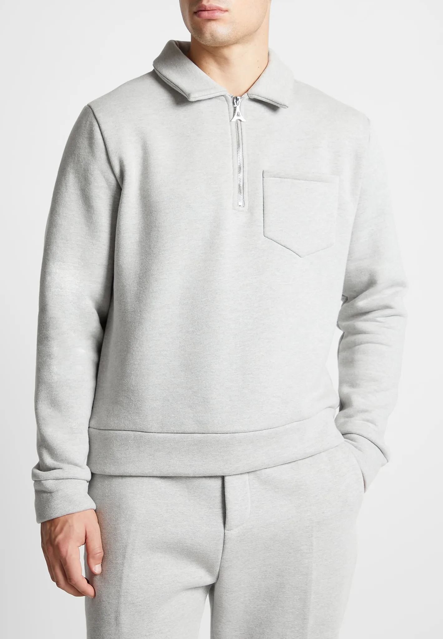 Long Sleeve Polo Zip Jumper - Light Grey Marl sold by Maniere De Voir