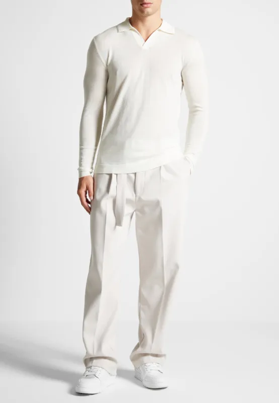 Merino Wool Long Sleeve Revere Polo Shirt - Off White made by Maniere De Voir