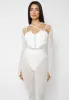 Sheer Bodysuit with Leather Corset - White sold by Maniere De Voir