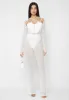 Sheer Bodysuit with Leather Corset - White sold by Maniere De Voir
