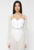 Sheer Bodysuit with Leather Corset - White sold by Maniere De Voir