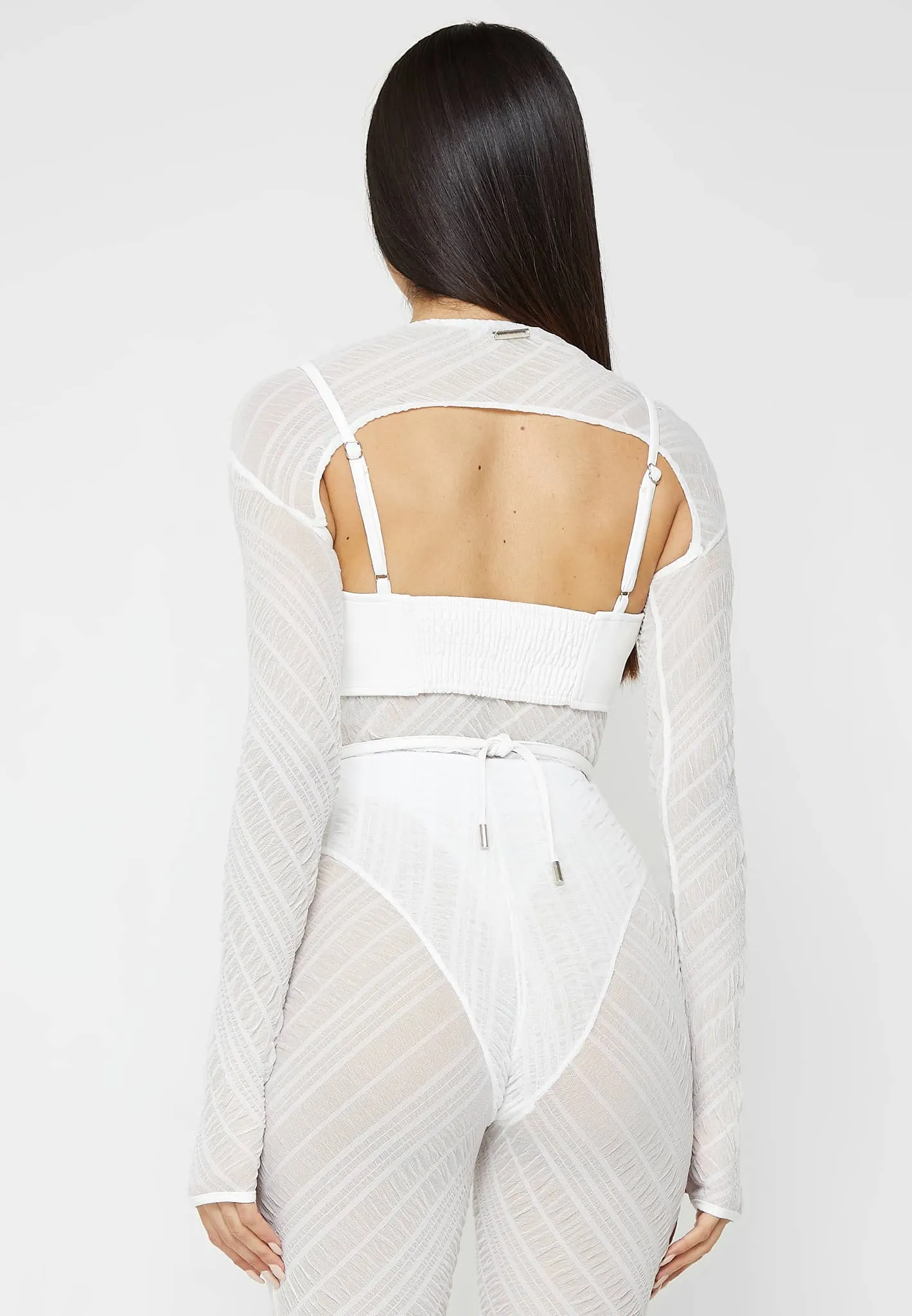 Sheer Bodysuit with Leather Corset - White sold by Maniere De Voir product image thumbnail 4