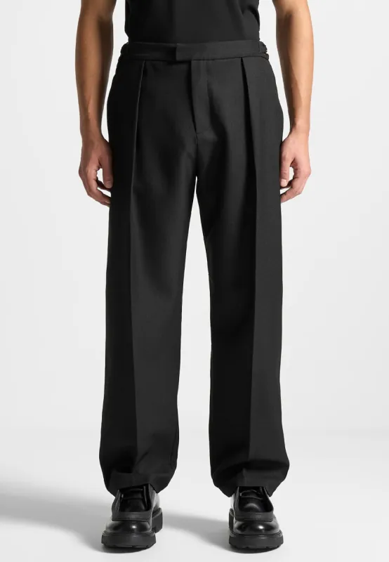 Relaxed Fit Textured Pleated Tailored Trousers - Black sold by Maniere De Voir