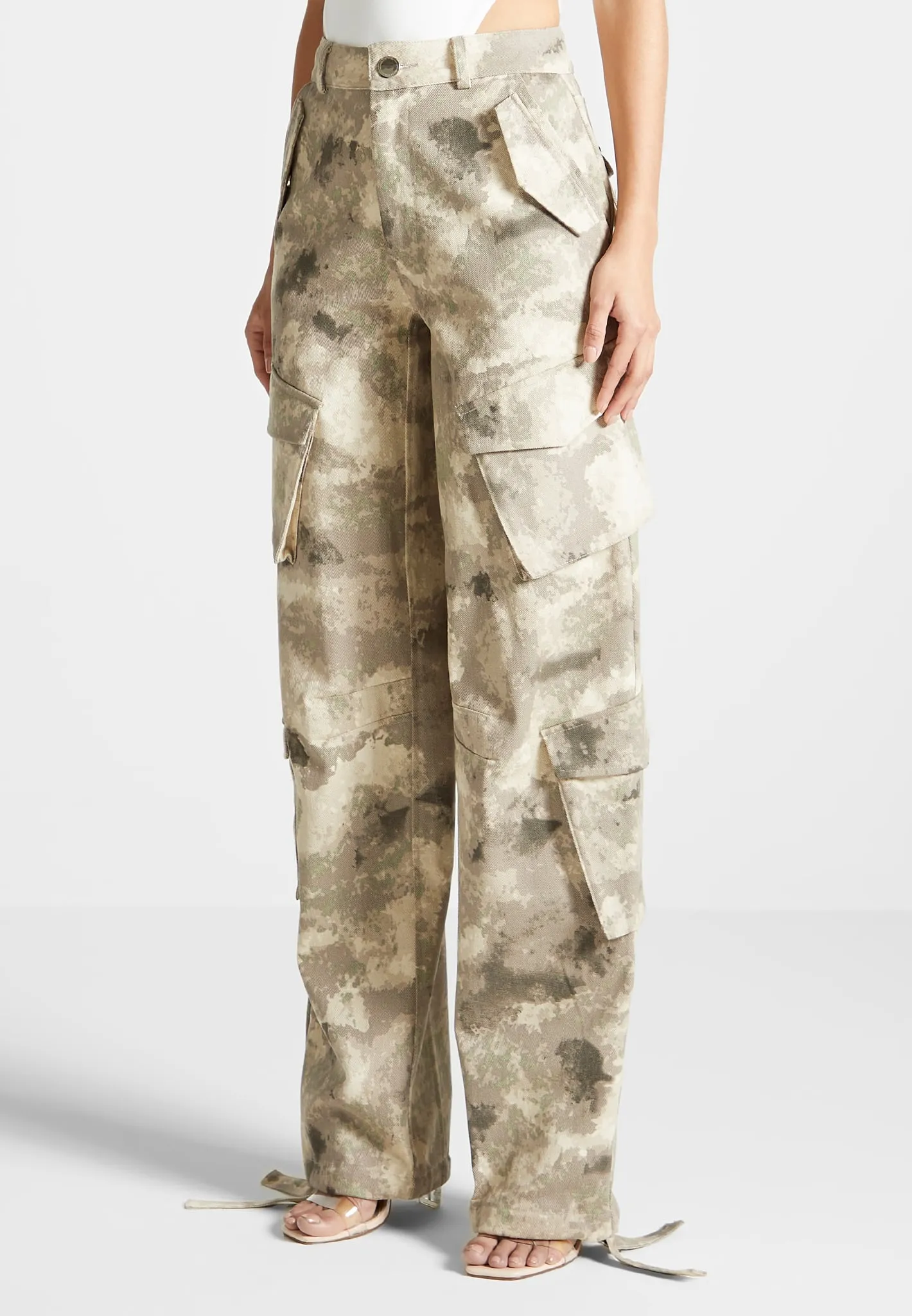 High Waisted Camo Cargo Pants - Beige sold by Maniere De Voir product image thumbnail 4