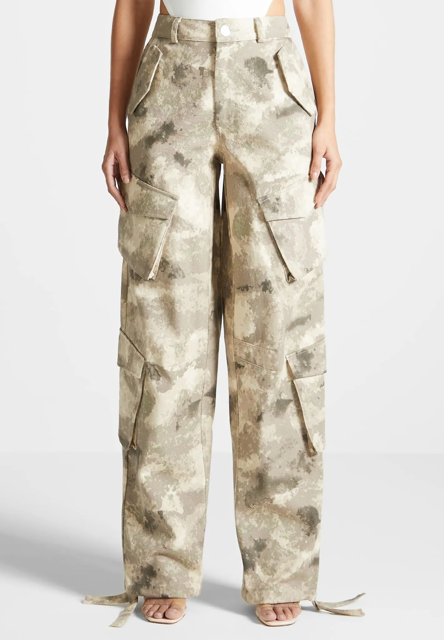 High Waisted Camo Cargo Pants - Beige sold by Maniere De Voir