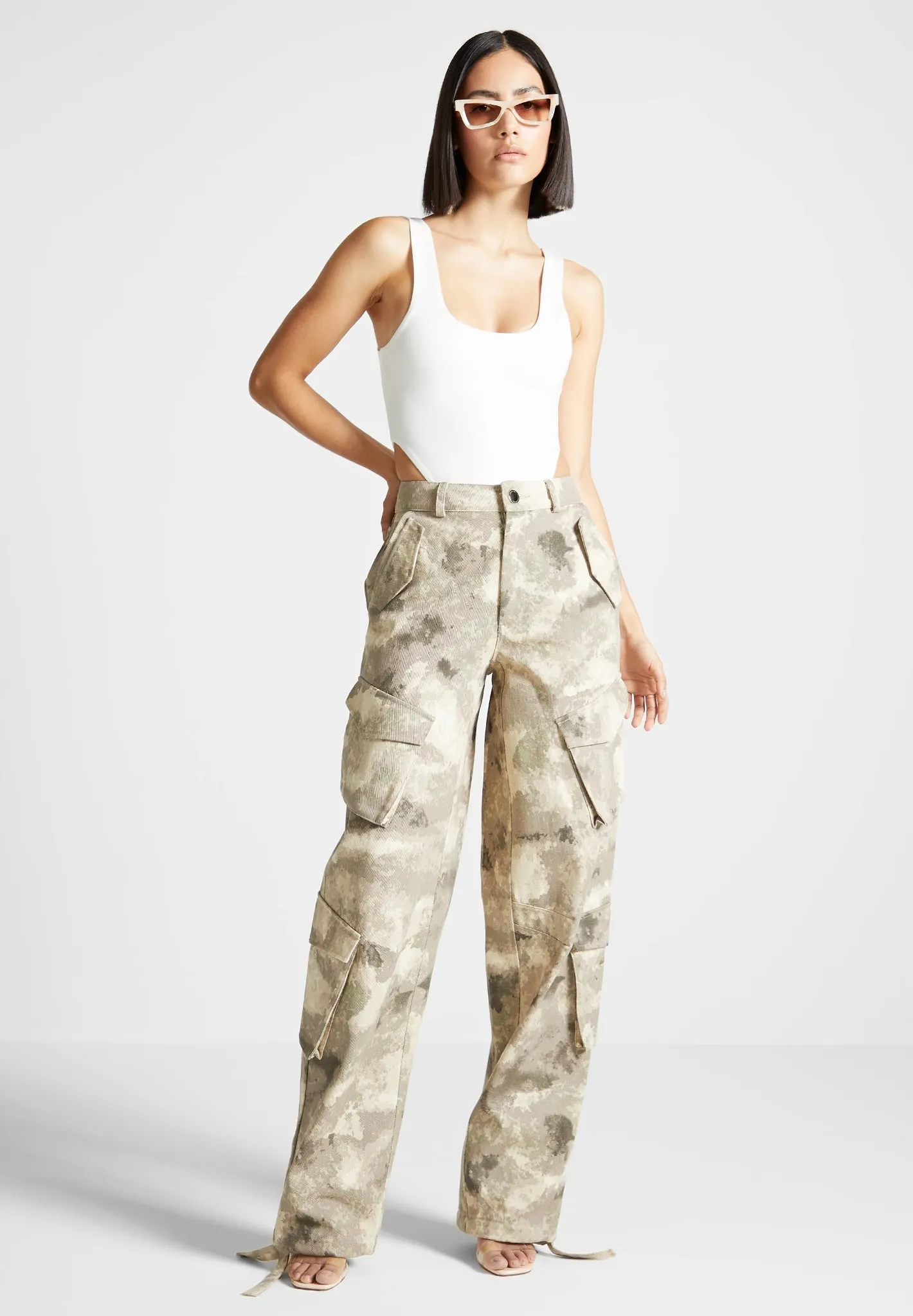 High Waisted Camo Cargo Pants - Beige sold by Maniere De Voir product image thumbnail 3