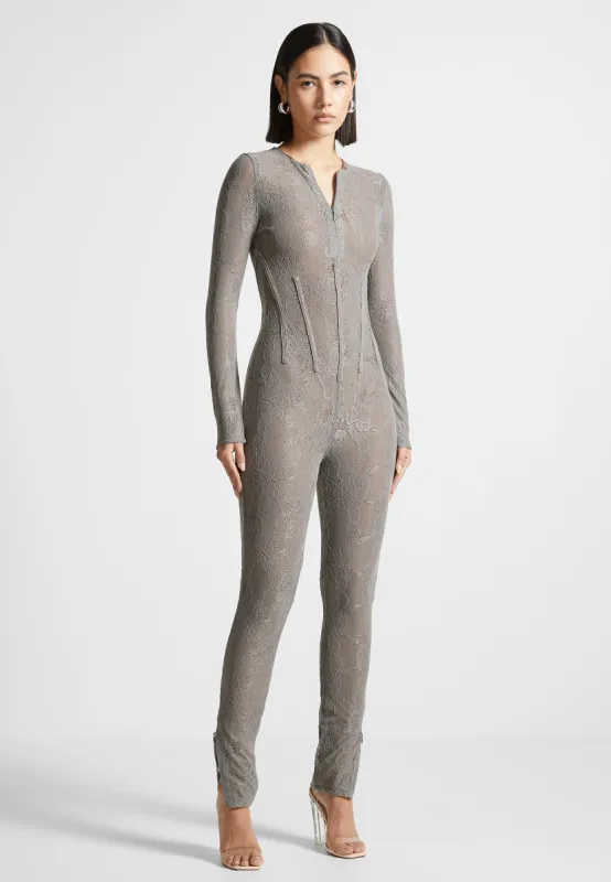 Lace Jumpsuit - Grey sold by Maniere De Voir