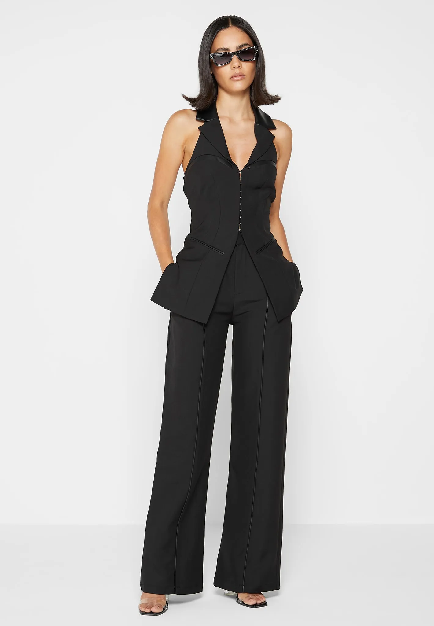 Trousers with Leather Pintuck - Black sold by Maniere De Voir product image thumbnail 3