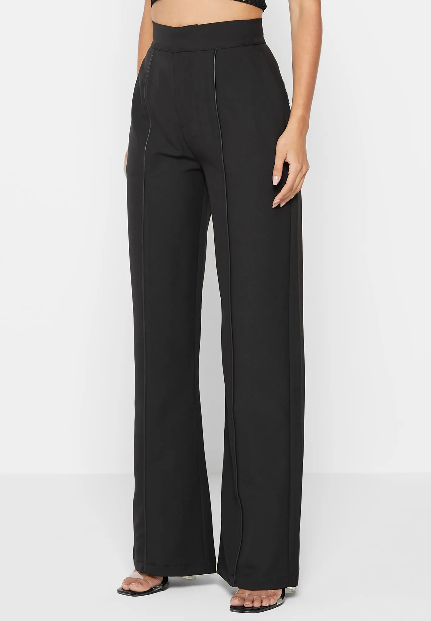 Trousers with Leather Pintuck - Black sold by Maniere De Voir product image thumbnail 4