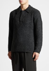 Boucle Knit Polo Jumper - Black sold by Maniere De Voir