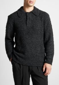 Boucle Knit Polo Jumper - Black sold by Maniere De Voir