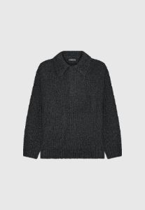 Boucle Knit Polo Jumper - Black sold by Maniere De Voir