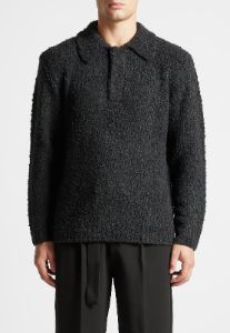 Boucle Knit Polo Jumper - Black sold by Maniere De Voir
