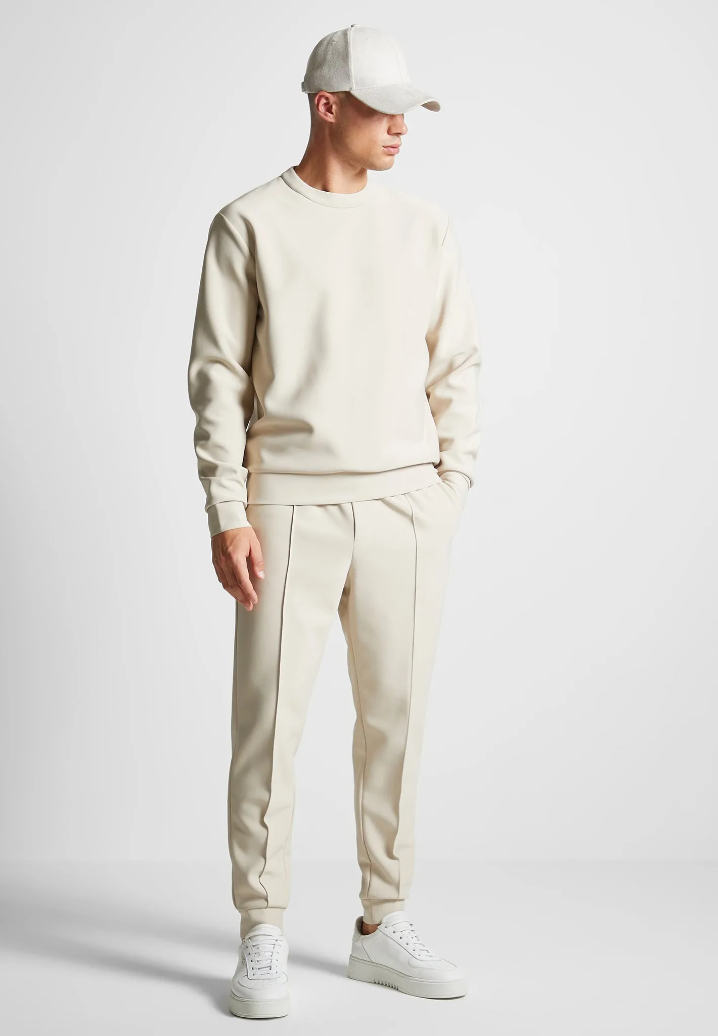 Neoprene Regular Fit Crew Neck Jumper - Stone sold by Maniere De Voir