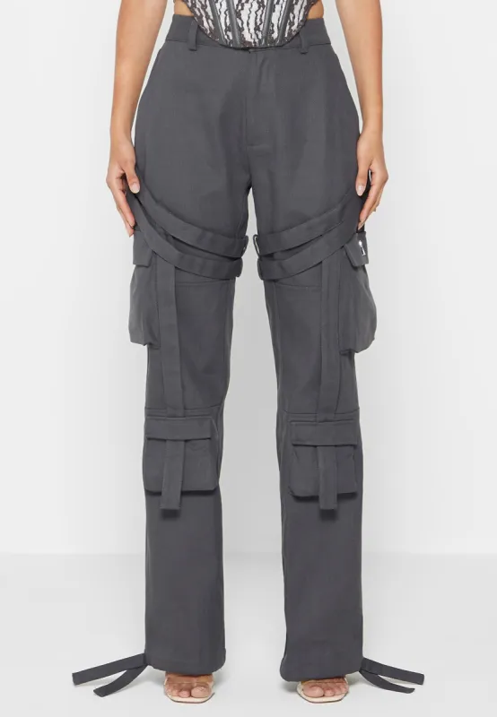 Strap Detail Cargo Pants - Grey sold by Maniere De Voir