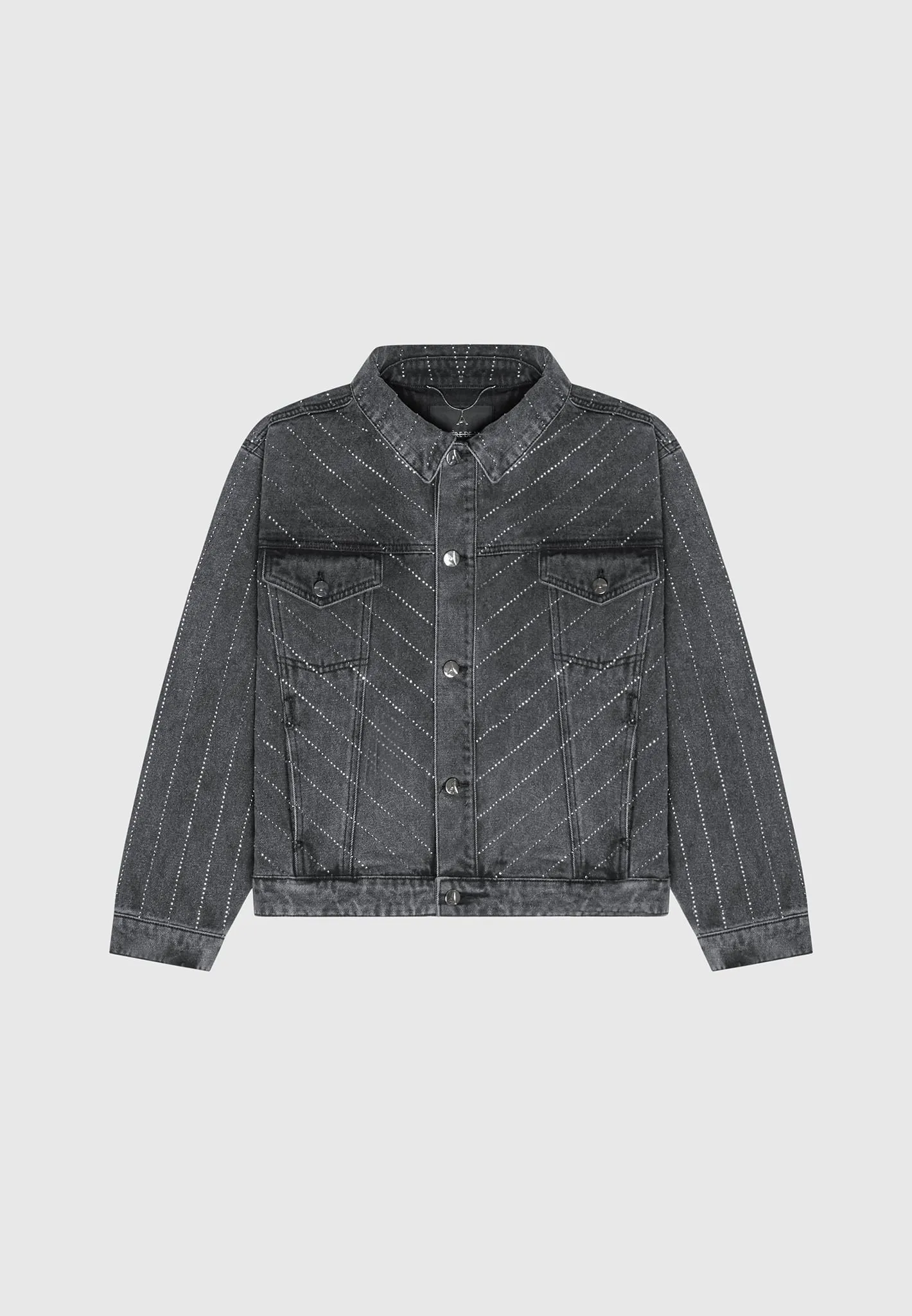 Oversized Rhinestone Denim Jacket - Washed Grey sold by Maniere De Voir product image thumbnail 2