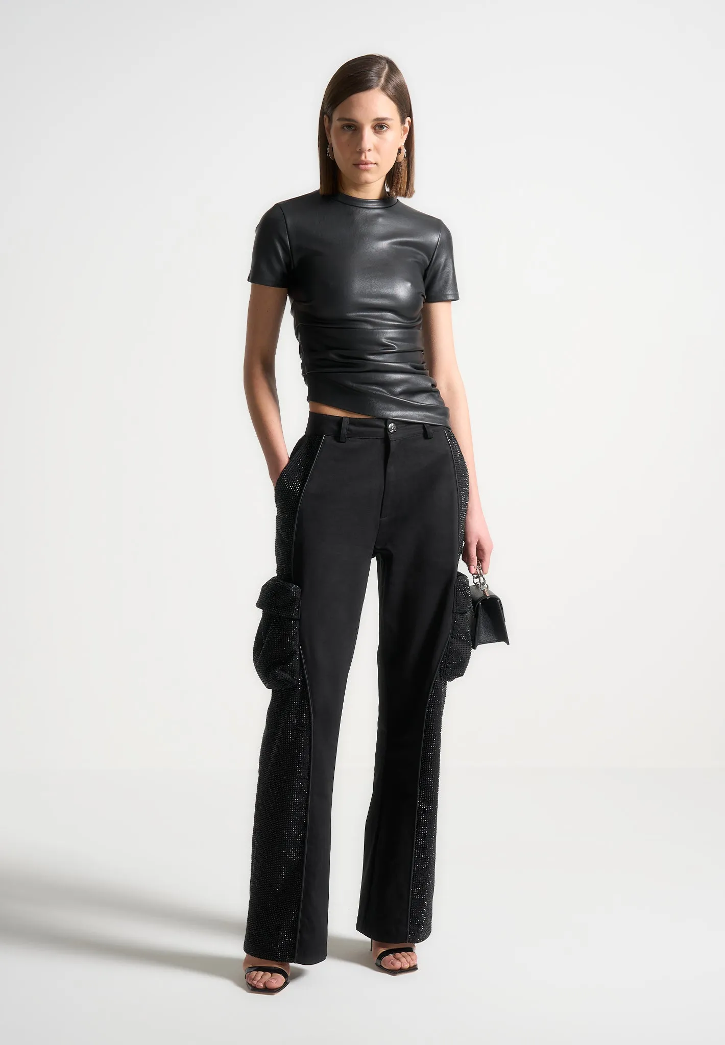 Rhinestone Contour Cargo Pants - Black sold by Maniere De Voir product image thumbnail 2