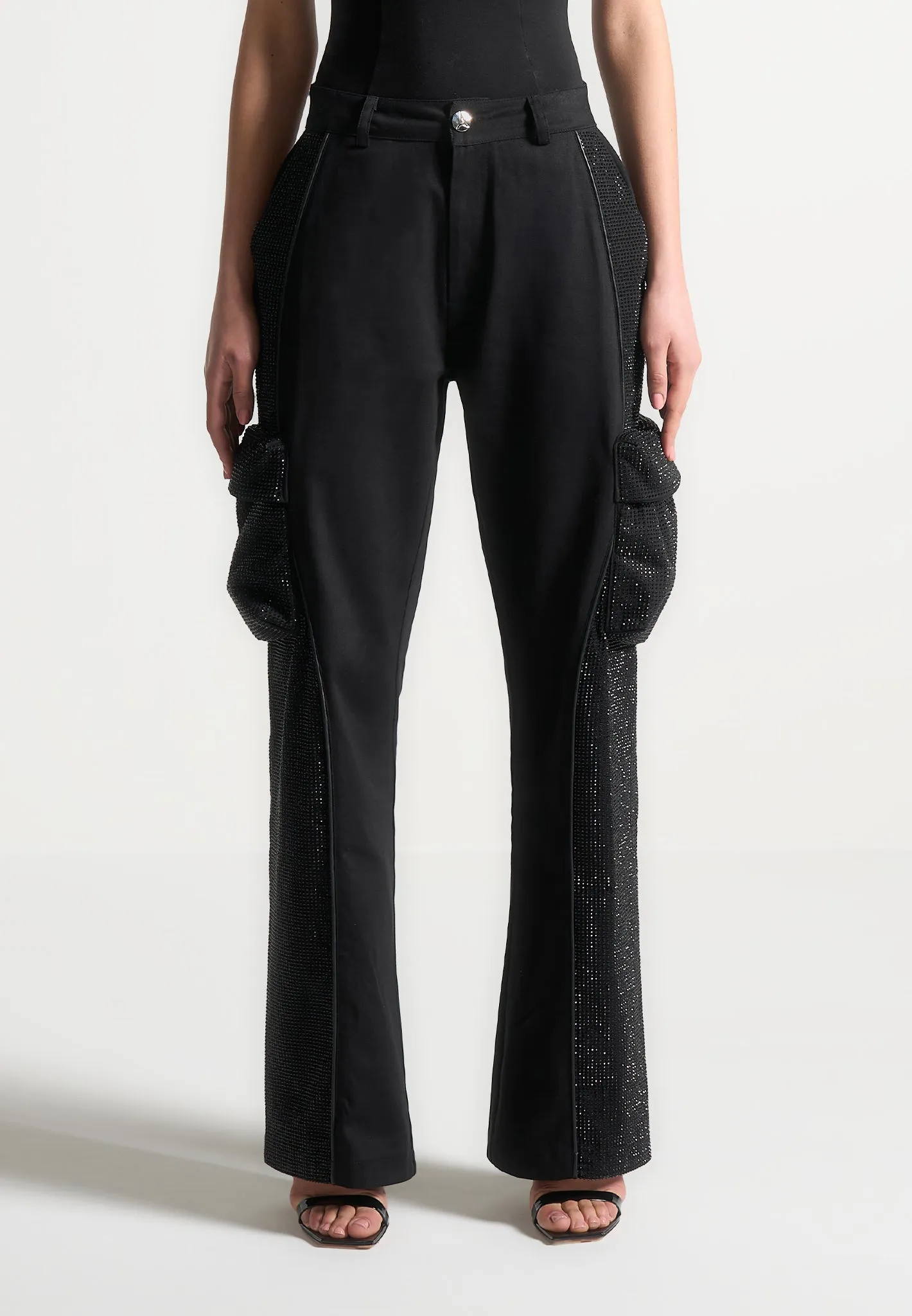 Rhinestone Contour Cargo Pants - Black sold by Maniere De Voir