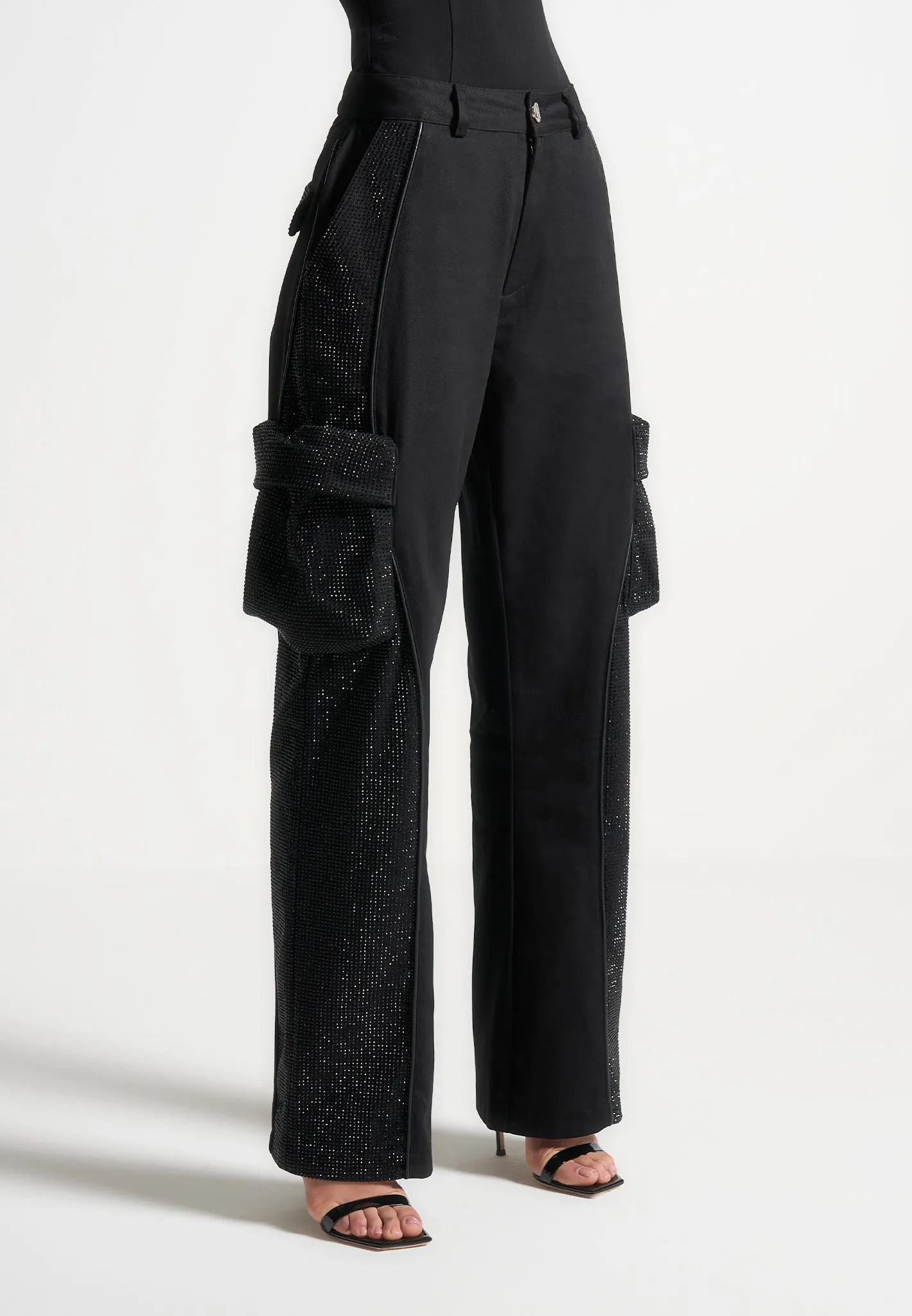 Rhinestone Contour Cargo Pants - Black sold by Maniere De Voir product image thumbnail 3