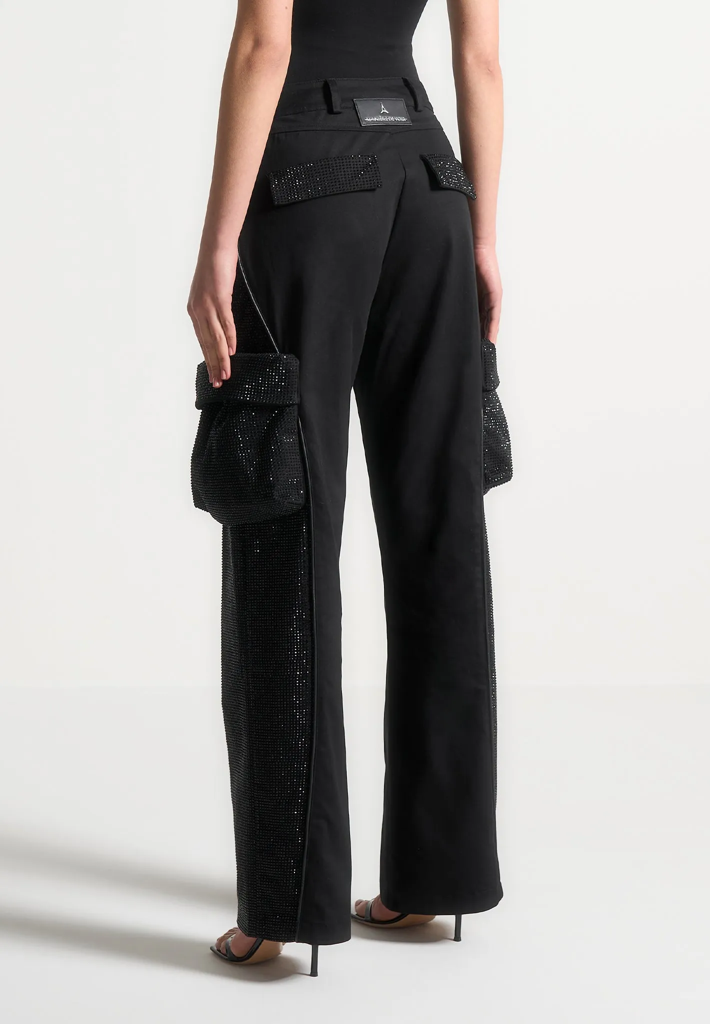 Rhinestone Contour Cargo Pants - Black sold by Maniere De Voir product image thumbnail 4