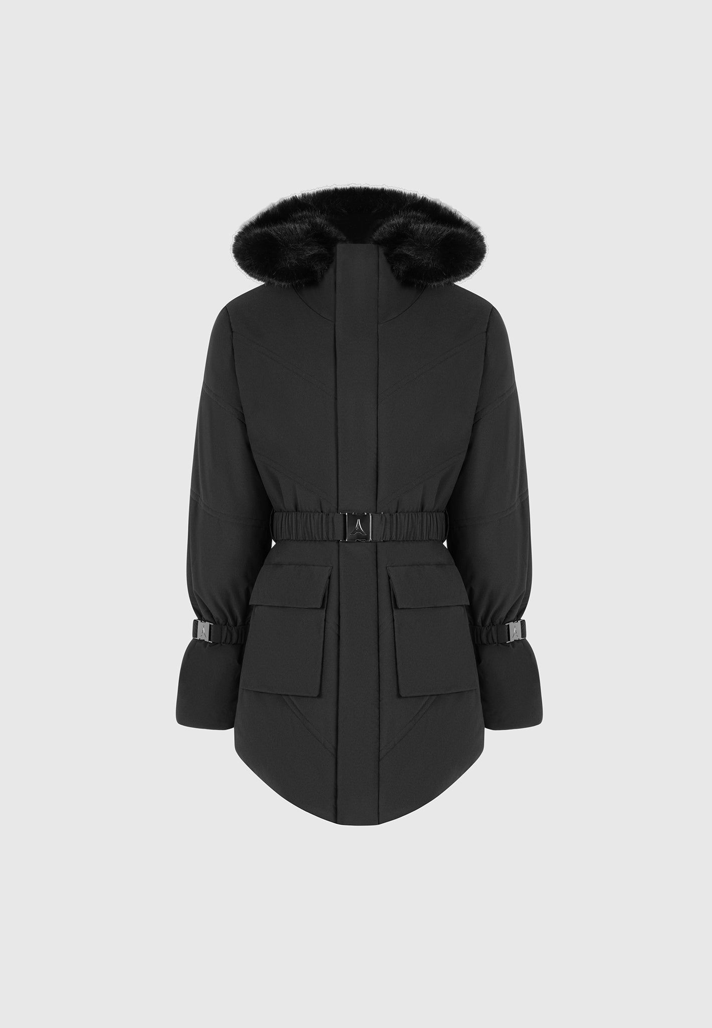 Belted Plush Lined Long Coat - Black sold by Maniere De Voir product image thumbnail 3
